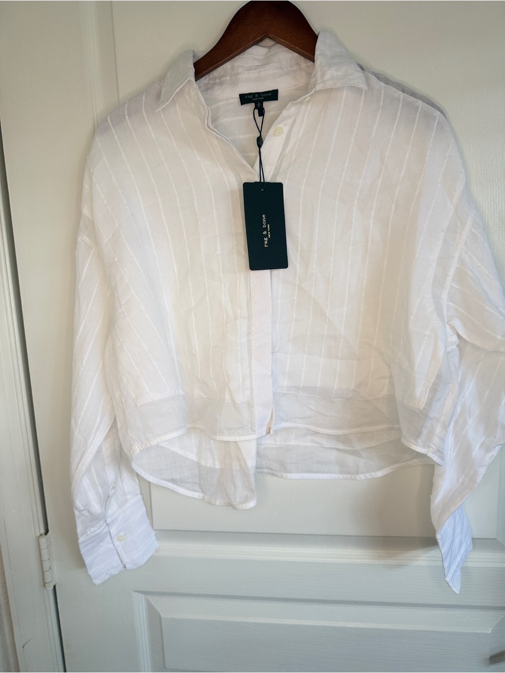 NWT rag & bone White Marin Long-Sleeve Combo Shirt-S- MSRP $278 - Picture 4 of 16